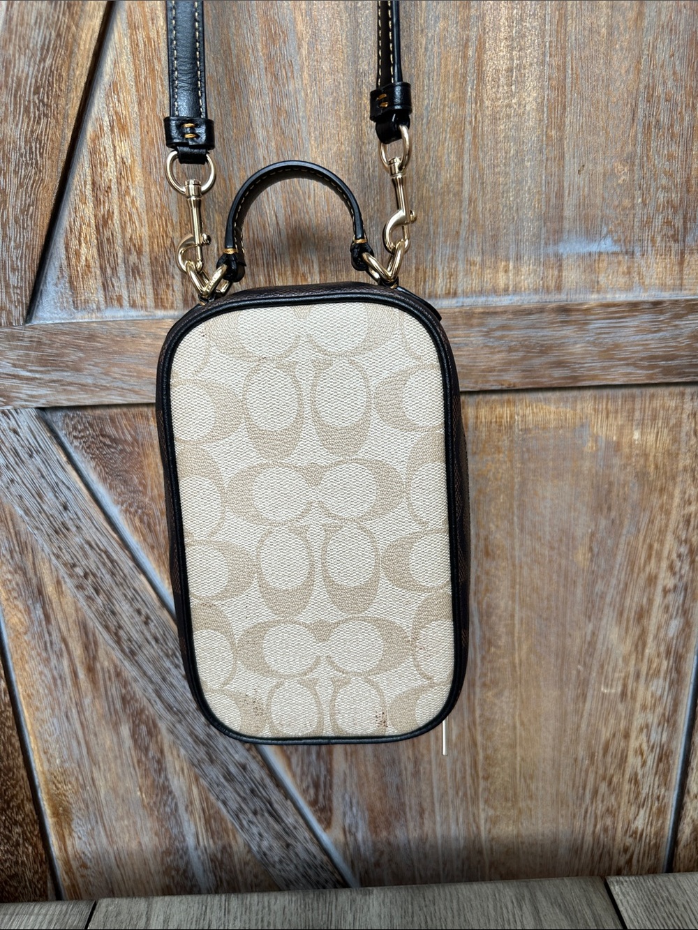 Coach Eva Phone Crossbody In Blocked Signature Canvas Light Khaki/Brown - Picture 5 of 15